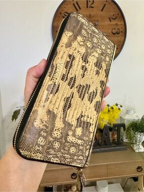 Prada Yellow base lizard-Print Zip Wallet with Gold Logo